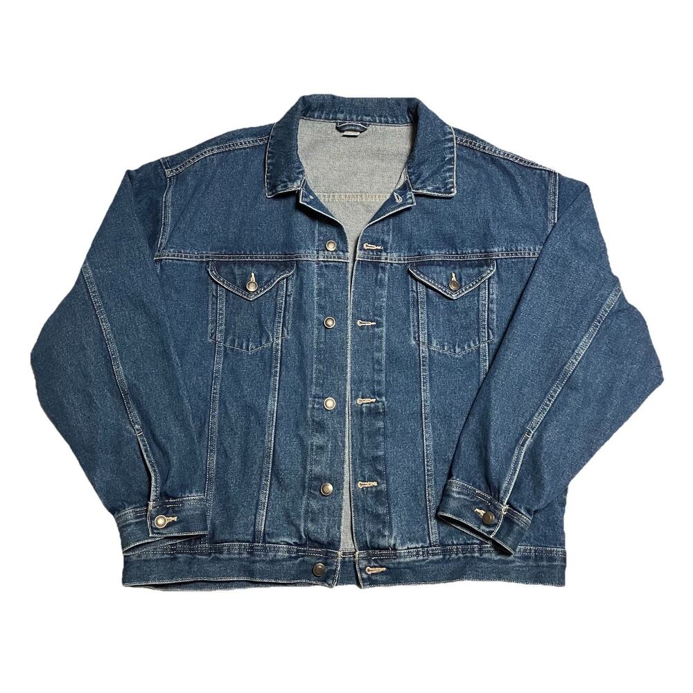 Vtg Unisex Unbranded Denim Blue Jean Trucker Farm Utility Jacket Coat Size XL